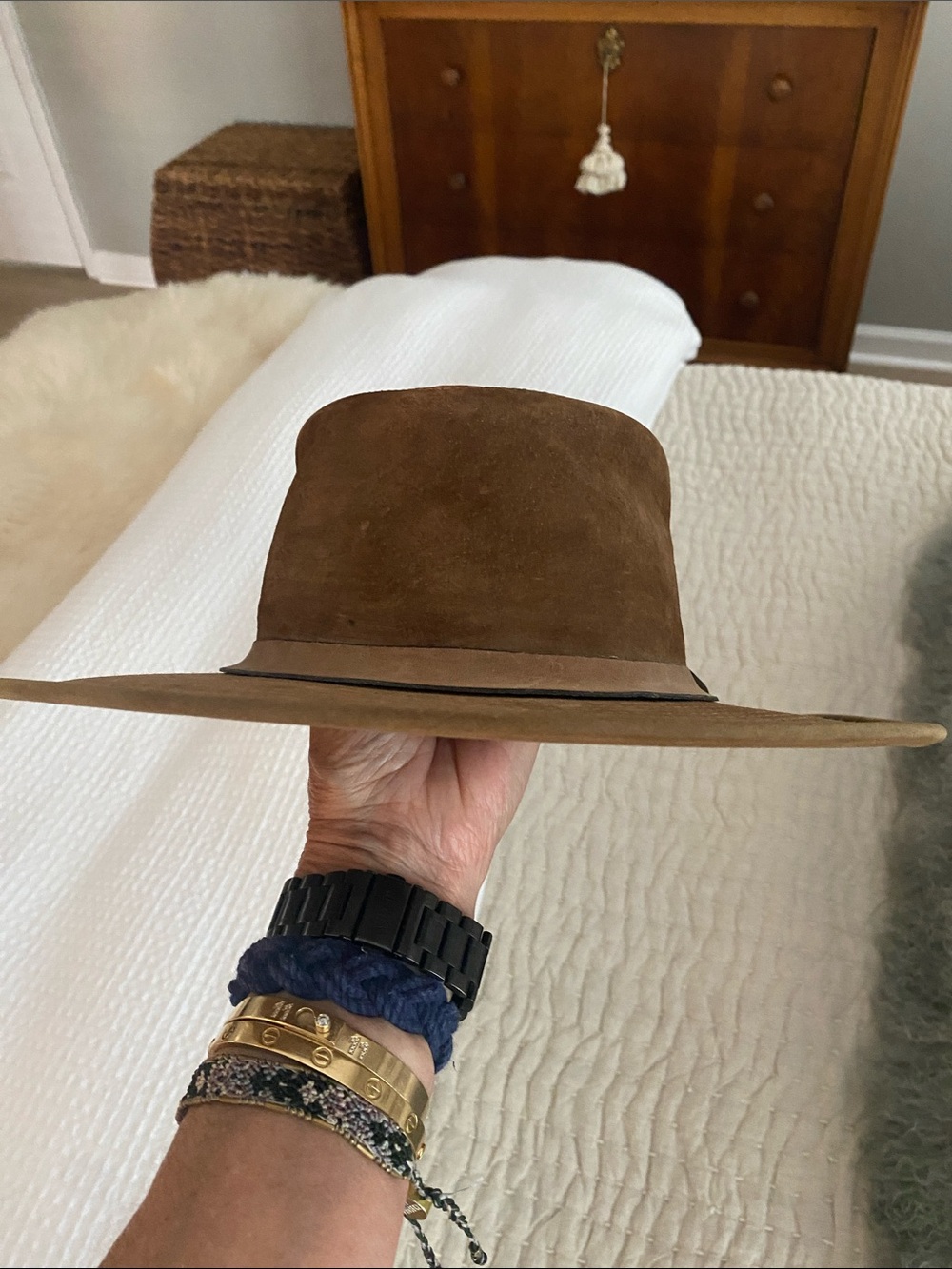 Vintage J. Crew Suede Leather Band Brown Wide Brim Women's Hat Size S - Picture 6 of 9